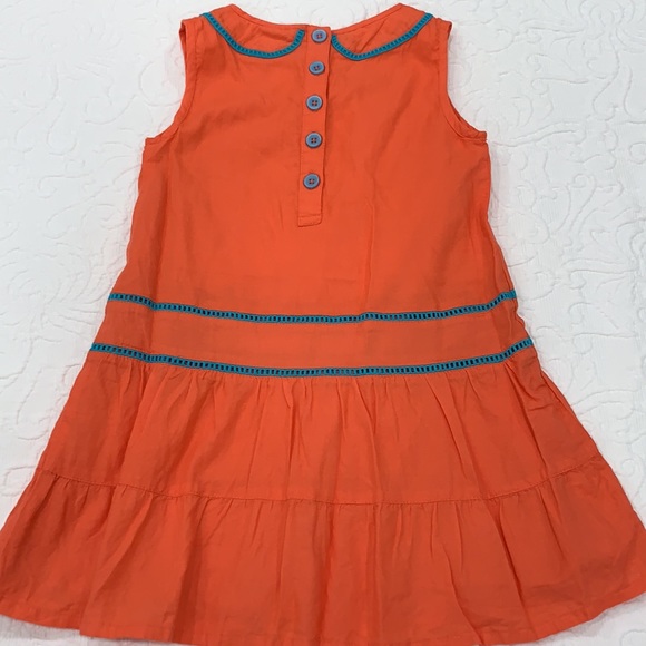 Mini Boden Coral & Turquoise Linen Dress Girls 4-5 - Picture 4 of 6